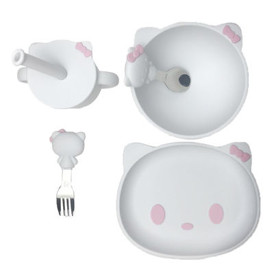 ซื้อ ขนาดที่กำหนดเองการ์ตูนรูปร่างลูกแมวชุดให้อาหารทารกซิลิโคน Bpa ฟรี online manufacture