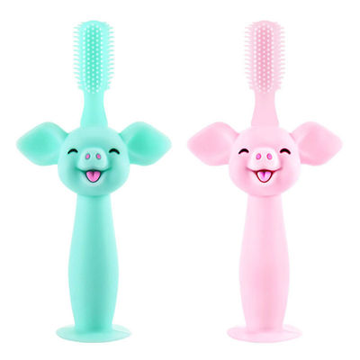 ซื้อ ยางกัดเด็กซิลิโคน，แปรงสีฟันเด็กซิลิโคนเกรดอาหารการฝึกอบรมทารกการ์ตูนหมูที่กำหนดเอง online manufacture