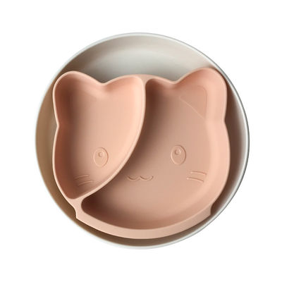 ถาดอาหารเด็กซิลิโคนปลอดสาร BPA Cat Shape Tableware Feeding Plate Customized
