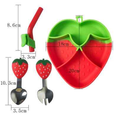 MHC Fruit Design ชุดป้อนอาหารเด็กซิลิโคน BPA Free ชามใส่อาหารสตรอเบอร์รี่