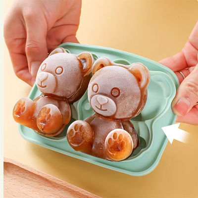 MHC Bpa ฟรี Ice Cube Tray พร้อมฝาปิดและ Bin ใหญ่ ปล่อยง่าย 3D รูปหมี สิลิโคน Ice Cube Tray