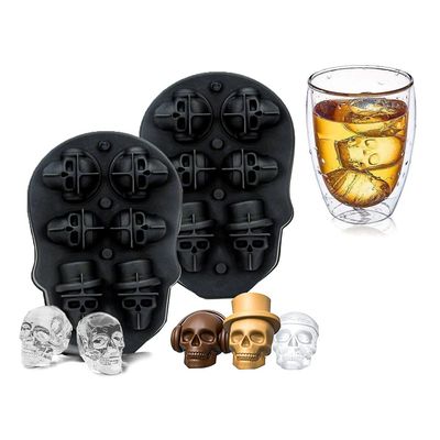 MHC 3D Cranial Shape Skull Ice Molds สําหรับกระปุกไวสกี้ พร้อมฝาปิดที่ไม่ไหล
